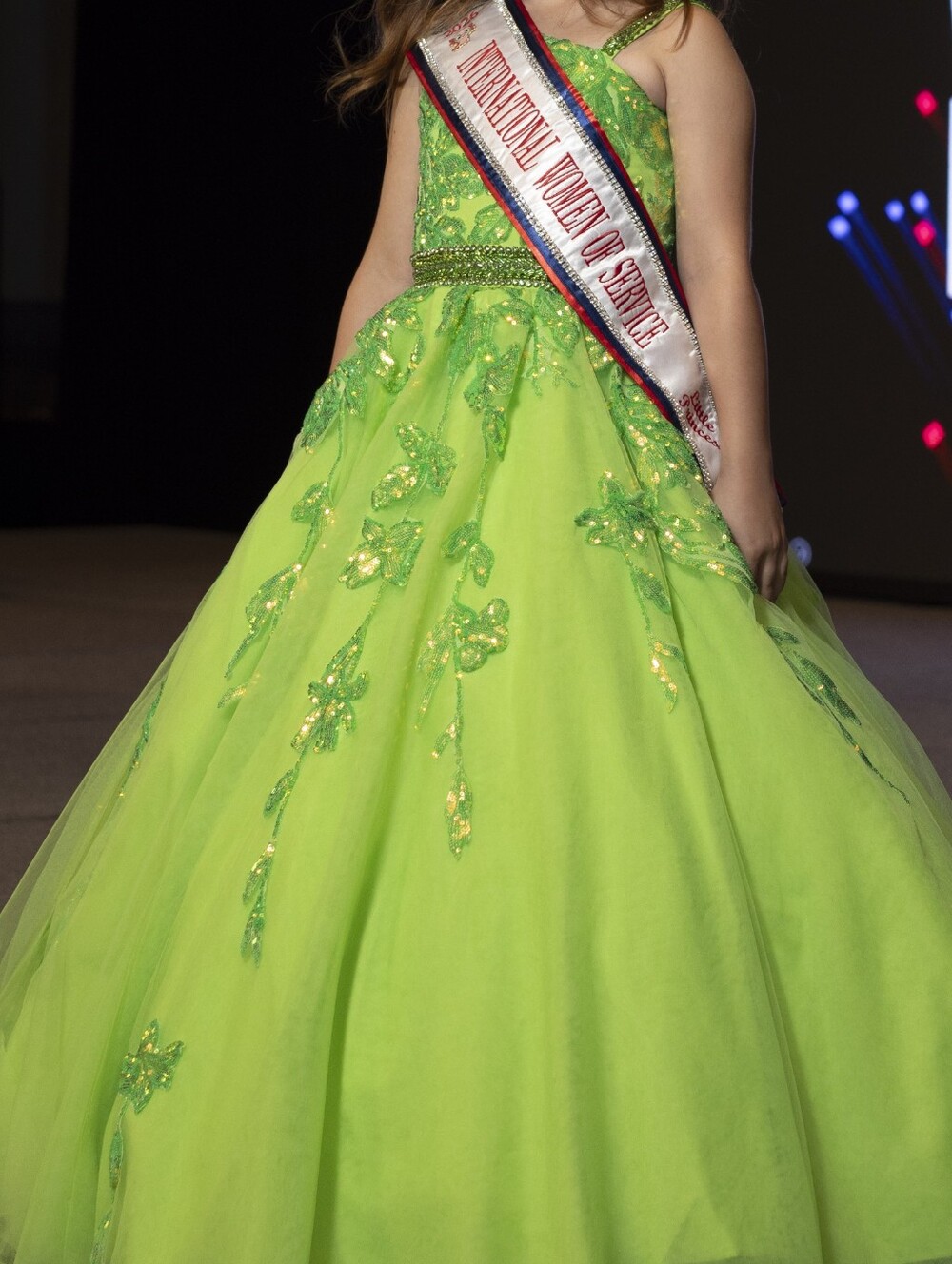 Girls' Lime Green Pageant Ball Gown Dress with Tiara